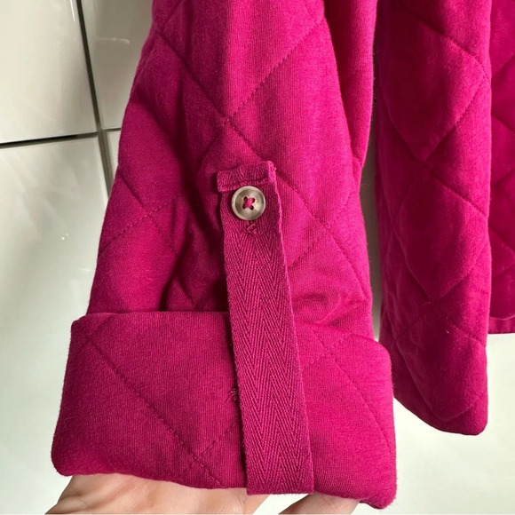Lands’ End Quilted Jacket Size Medium Pink Cotton Button Front Comfortable - Picture 6 of 9